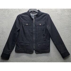 Apostrophe Paris Denim Jacket Women's 14 Black Cotton Stretch Pocket Zipper EUC